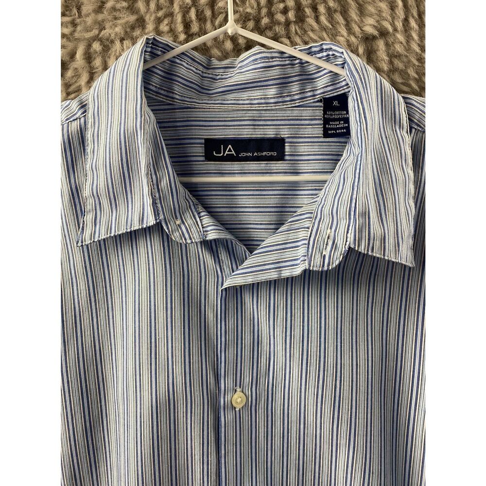 John Ashford Men's Dress Shirt Wrinkle Resistant Long Sleeve Blue/White XL